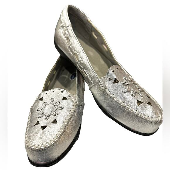 DR Scholls double air cushion insole silver metallic leather uppers size 9 - Picture 1 of 9